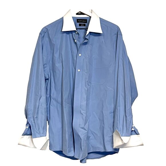 Paul Fredrick Other - Paul Fredrick Mens Dress Shirt 17-34 Blue Non-Iron Two-Ply Cotton Office Button